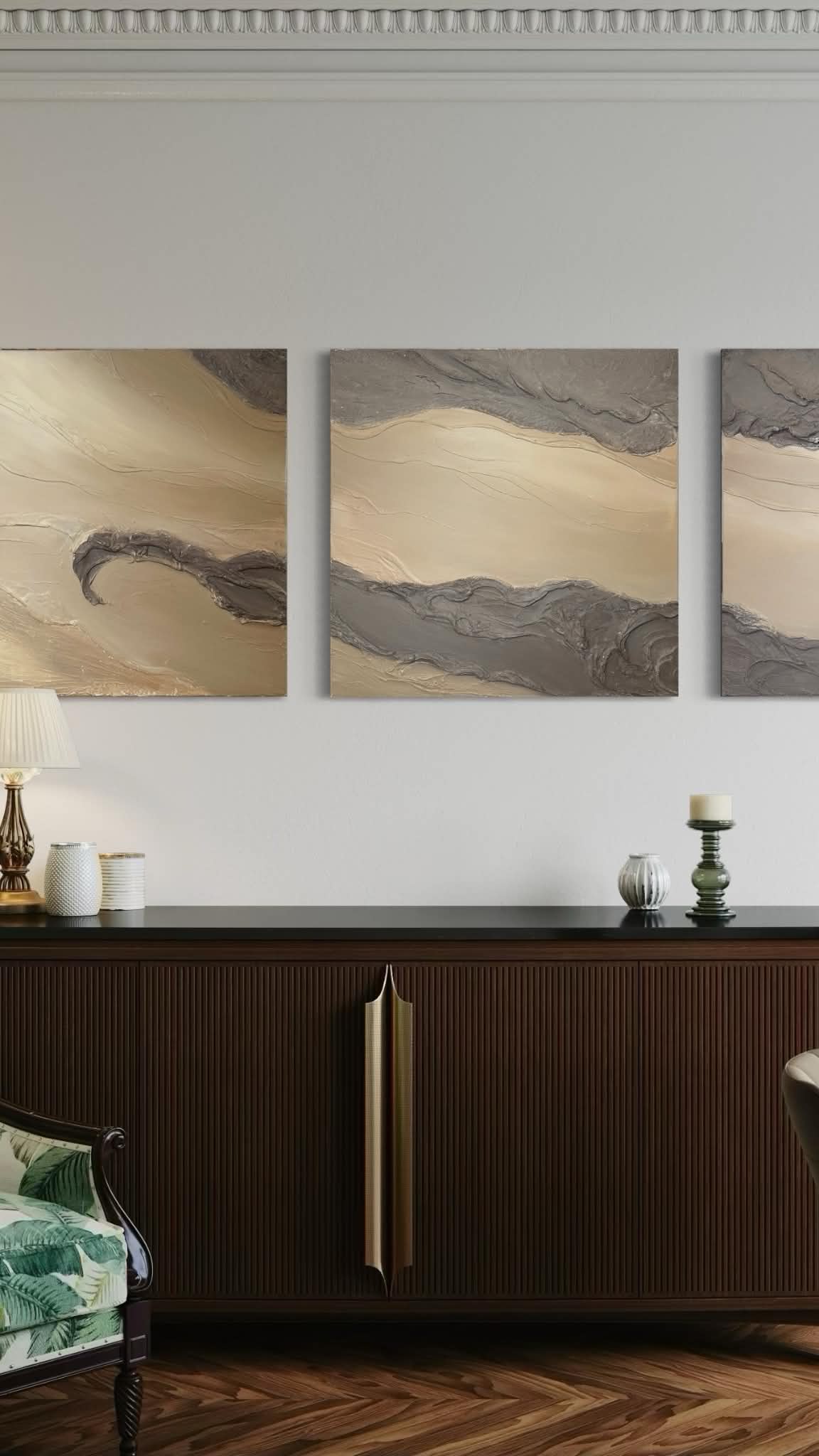 Triptyk i beige og grå